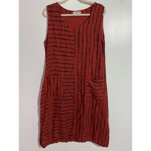 T by Transparente Dress Womens 1 Red Linen Abstract Lagenlook Artsy Boho Hippie
